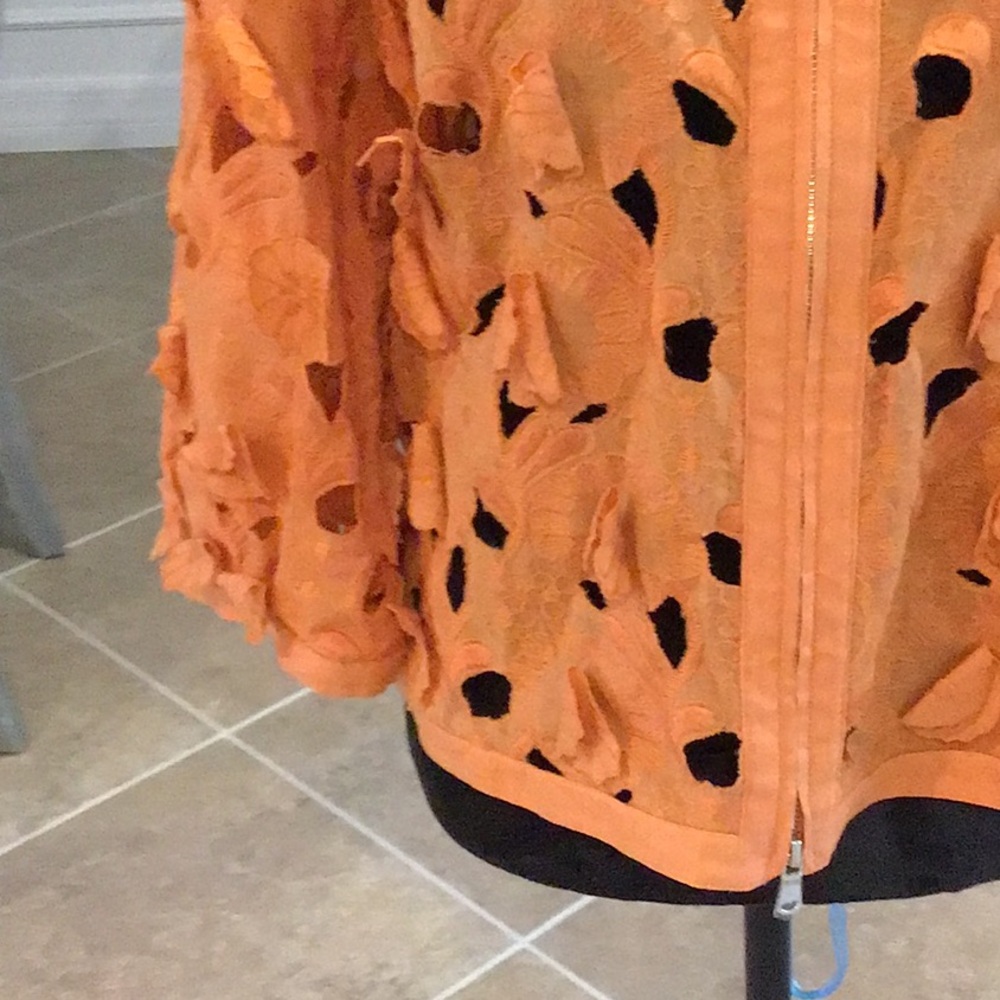 per se zip front half sleeve cutout/applique jacket, orange, size 12 - Picture 4 of 9